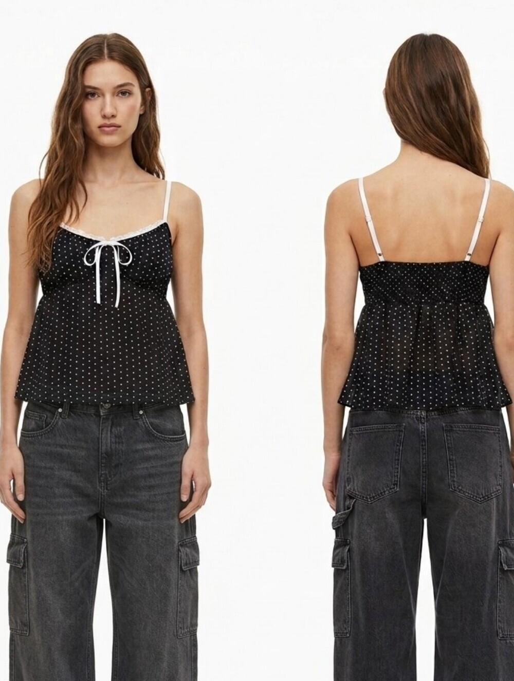 Wild Fable Polka Dot Spaghetti Strap Camisole Top In Black/White - M
